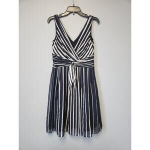 NWT Ann Taylor 100% Silk Sleeveless Blue & White Stripe Nautical Dress 6